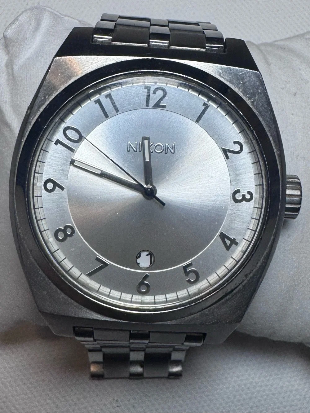 Nixon Monopoly Silver Stainless Steel Watch w/ Date 100M | Needs Battery